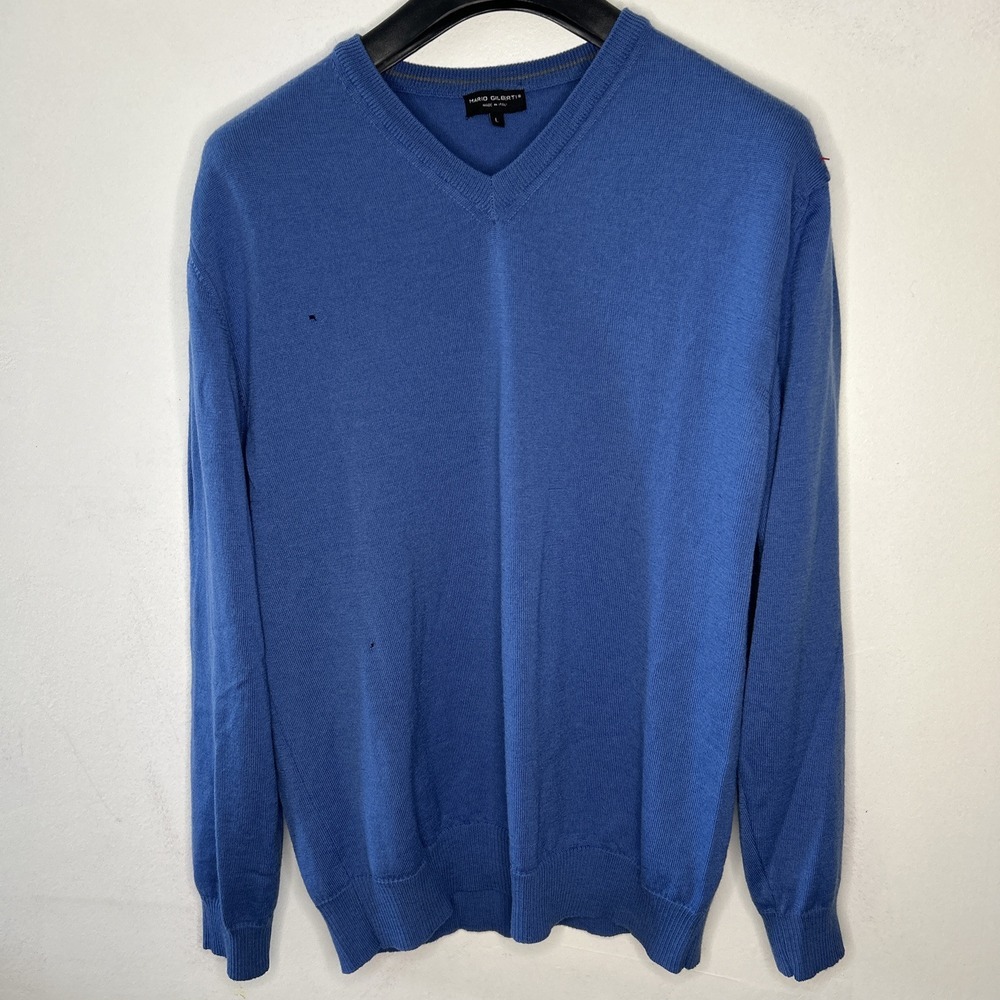 Mario Gilberti Men's Sweater Size L Merino Extra fine Wool Blue